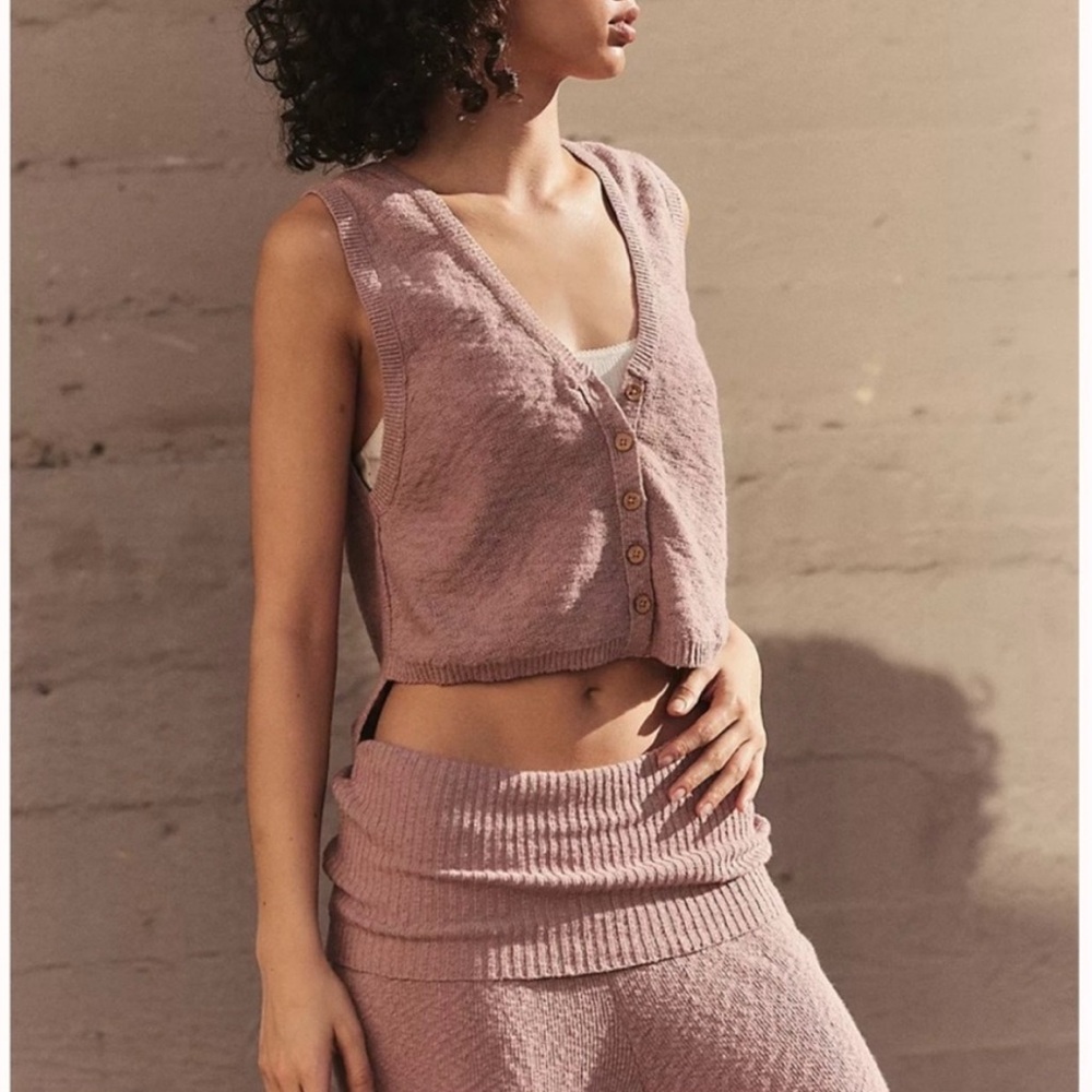 NWT FREE PEOPLE Ruby Set Sweater Vest & Pants in wood rose size XS